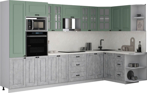 Изображение товара Кухонный гарнитур Интерлиния Мила Деко 1.68x3.4 PR (керамика/мята/опал светлый)