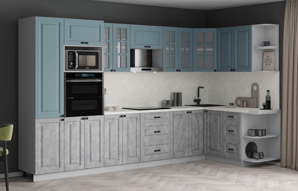 Изображение товара Кухонный гарнитур Интерлиния Мила Деко 1.68x3.4 PR (керамика/океан/опал светлый)