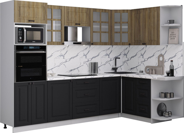 Изображение товара Кухонный гарнитур Интерлиния Мила Деко 1.68x2.8 PR (черный/дуб вотан/белый гранит)