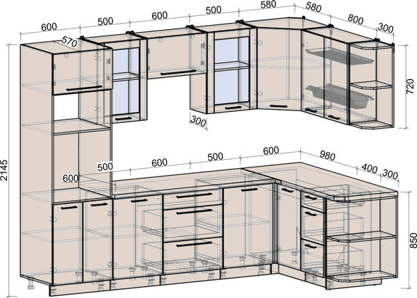 Изображение товара Кухонный гарнитур Интерлиния Мила Деко 1.68x2.8 PR (керамика/керамика/опал светлый)