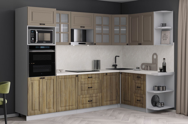 Изображение товара Кухонный гарнитур Интерлиния Мила Деко 1.68x2.8 PR (дуб вотан/луна/опал светлый)