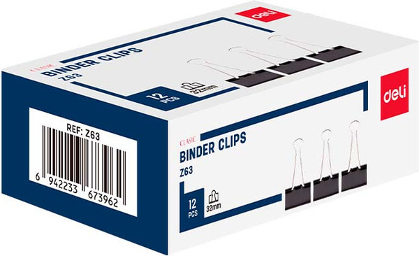 Изображение товара Зажим для бумаги Deli Classic / Z63 (12шт, черный)