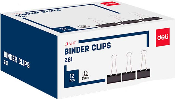 Изображение товара Зажим для бумаги Deli Classic / Z61 (12шт, черный)