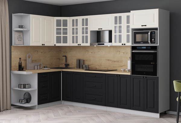 Изображение товара Кухонный гарнитур Интерлиния Мила Деко 1.68x3.0 LV (черный/белый/дуб бунратти)