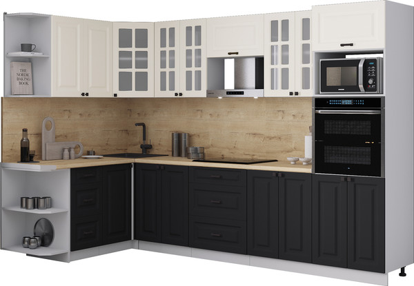 Изображение товара Кухонный гарнитур Интерлиния Мила Деко 1.68x3.0 LV (черный/белый/дуб бунратти)