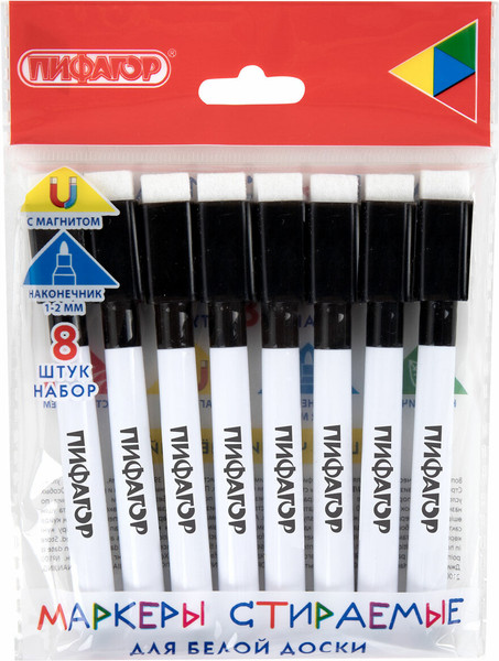 Изображение товара Набор маркеров Пифагор 152563 (8шт, черный)