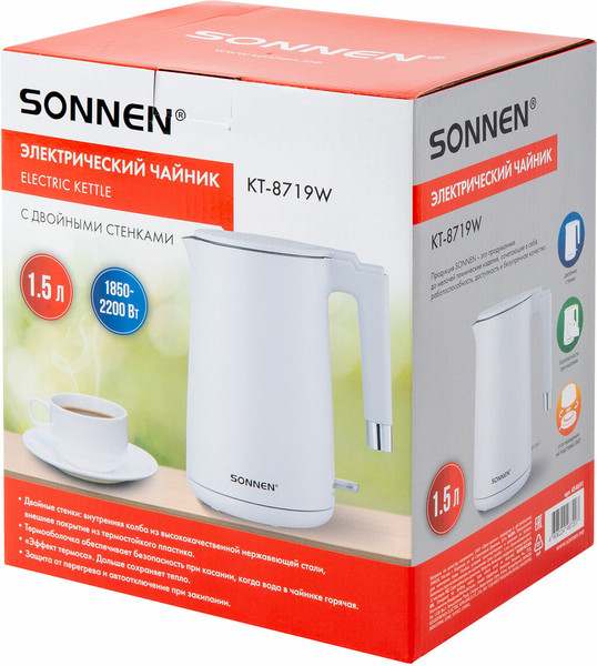 Изображение товара Электрочайник Sonnen KT-8719W / 454691 (белый)