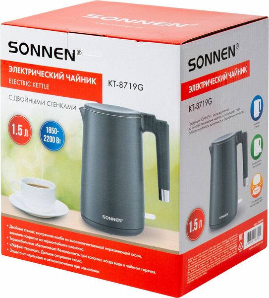 Изображение товара Электрочайник Sonnen KT-8719G / 454693 (графитовый)