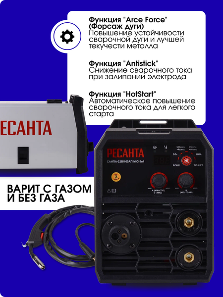 Изображение товара Полуавтомат сварочный Ресанта САИПА-22В/160АП MIG (65/219)