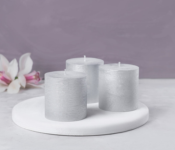 Изображение товара Набор свечей Мелт 75мм (3шт, серебряный)