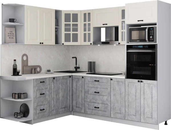 Изображение товара Кухонный гарнитур Интерлиния Мила Деко 1.88x2.4 LV (керамика/белый/опал светлый)