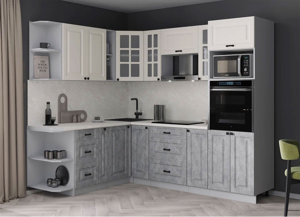 Изображение товара Кухонный гарнитур Интерлиния Мила Деко 1.88x2.4 LV (керамика/белый/опал светлый)