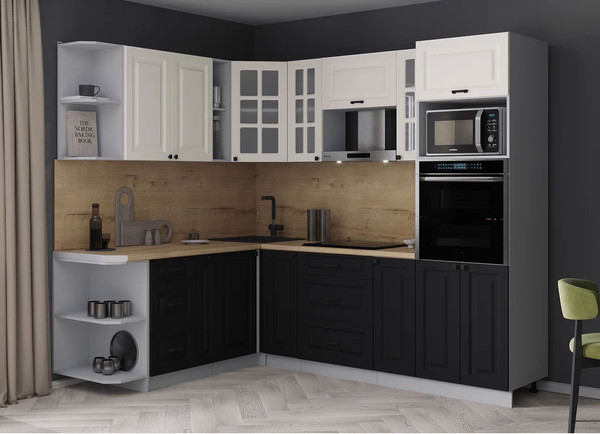 Изображение товара Кухонный гарнитур Интерлиния Мила Деко 1.88x2.4 LV (черный/белый/дуб бунратти)