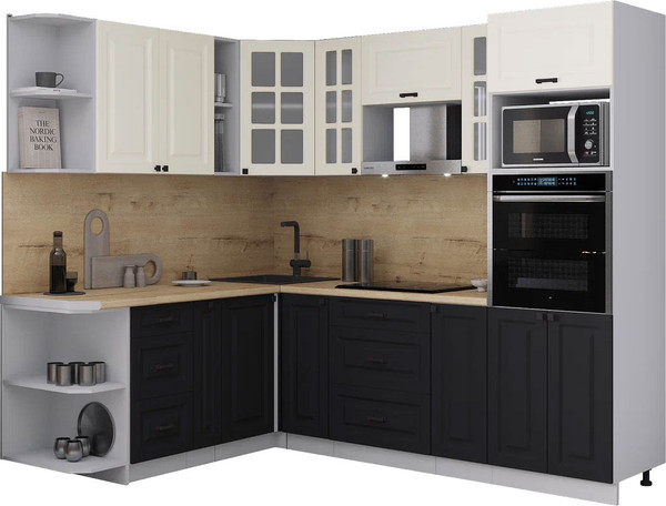 Изображение товара Кухонный гарнитур Интерлиния Мила Деко 1.88x2.4 LV (черный/белый/дуб бунратти)