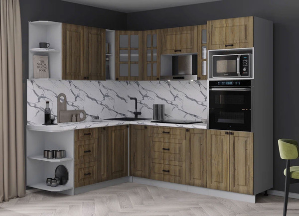 Изображение товара Кухонный гарнитур Интерлиния Мила Деко 1.88x2.4 LV (дуб вотан/дуб вотан/белый гранит)