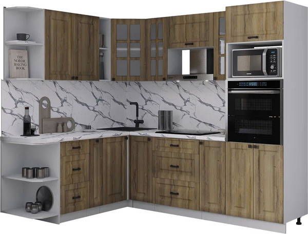 Изображение товара Кухонный гарнитур Интерлиния Мила Деко 1.88x2.4 LV (дуб вотан/дуб вотан/белый гранит)