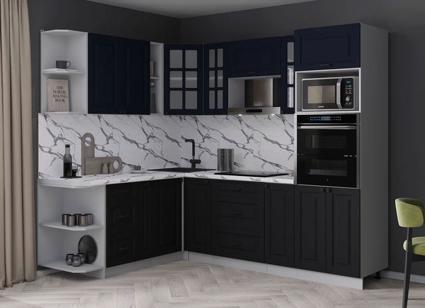 Изображение товара Кухонный гарнитур Интерлиния Мила Деко 1.88x2.4 LV (черный/индиго/белый гранит)
