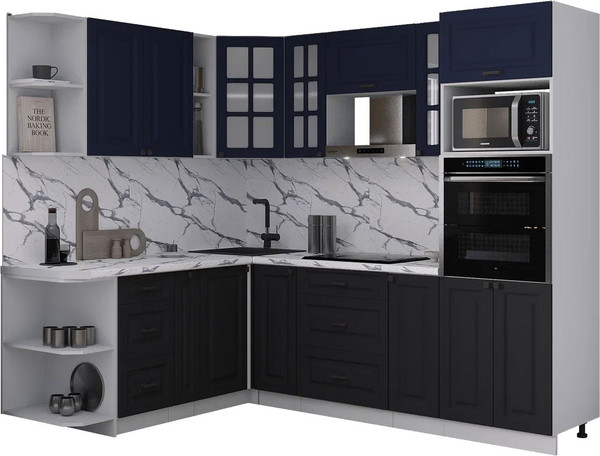 Изображение товара Кухонный гарнитур Интерлиния Мила Деко 1.88x2.4 LV (черный/индиго/белый гранит)
