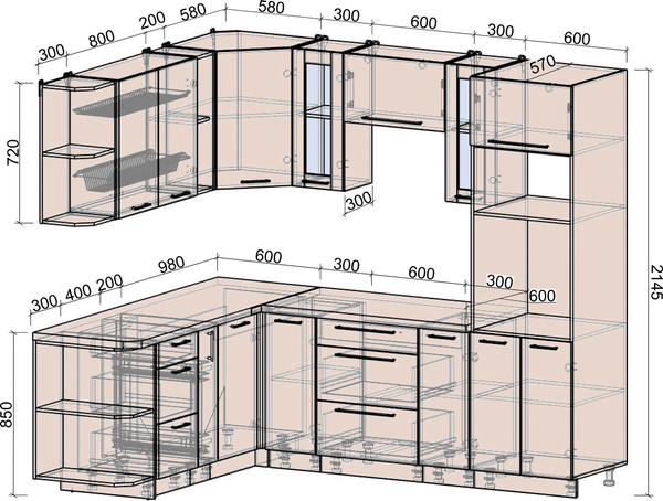 Изображение товара Кухонный гарнитур Интерлиния Мила Деко 1.88x2.4 LV (керамика/океан/опал светлый)