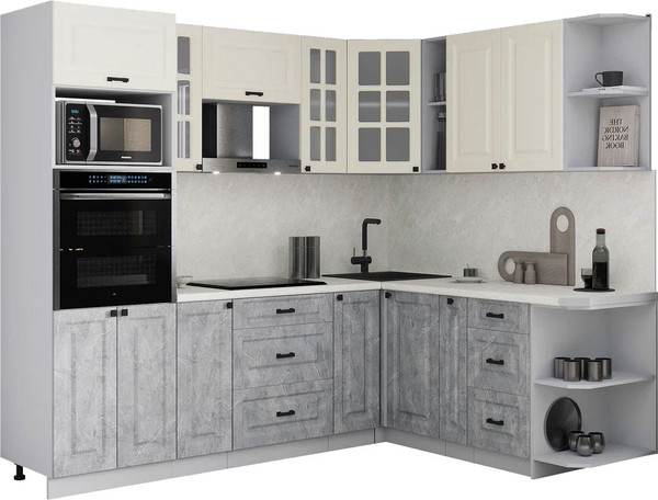 Изображение товара Кухонный гарнитур Интерлиния Мила Деко 1.88x2.4 PR (керамика/белый/опал светлый)