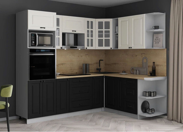 Изображение товара Кухонный гарнитур Интерлиния Мила Деко 1.88x2.4 PR (черный/белый/дуб бунратти)