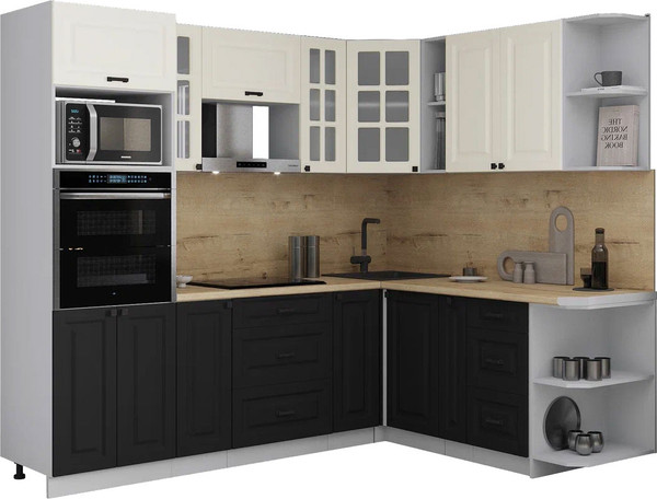 Изображение товара Кухонный гарнитур Интерлиния Мила Деко 1.88x2.4 PR (черный/белый/дуб бунратти)