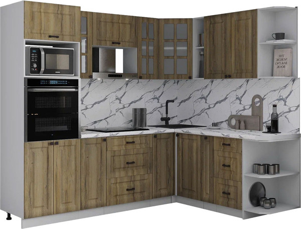 Изображение товара Кухонный гарнитур Интерлиния Мила Деко 1.88x2.4 PR (дуб вотан/дуб вотан/белый гранит)
