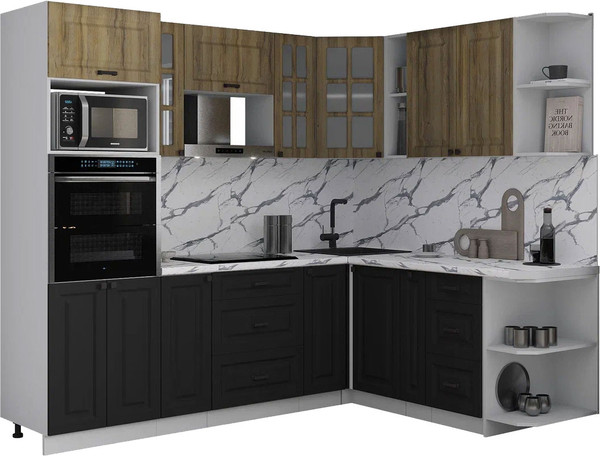 Изображение товара Кухонный гарнитур Интерлиния Мила Деко 1.88x2.4 PR (черный/дуб вотан/белый гранит)
