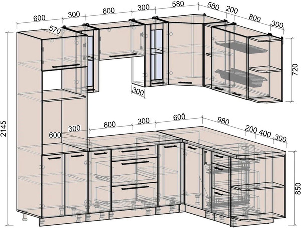 Изображение товара Кухонный гарнитур Интерлиния Мила Деко 1.88x2.4 PR (черный/индиго/белый гранит)