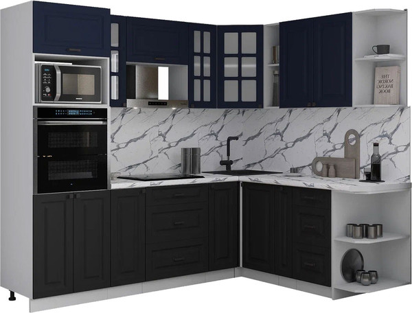 Изображение товара Кухонный гарнитур Интерлиния Мила Деко 1.88x2.4 PR (черный/индиго/белый гранит)