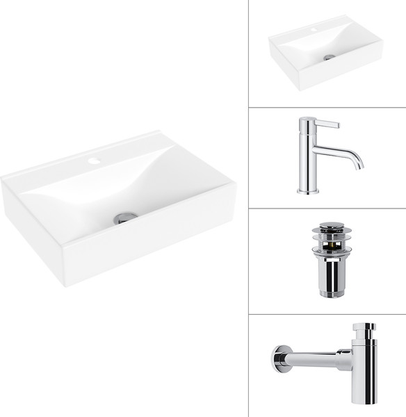 Изображение товара Умывальник со смесителем Lauter 21887B + Velvet 21СК696С + сифон 21635CH + донный клапан 21190CH (хром)
