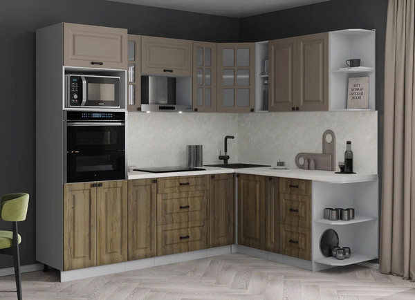 Изображение товара Кухонный гарнитур Интерлиния Мила Деко 1.88x2.4 PR (дуб вотан/луна/опал светлый)