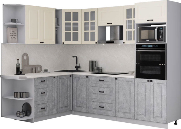 Изображение товара Кухонный гарнитур Интерлиния Мила Деко 1.88x2.6 LV (керамика/белый/опал светлый)