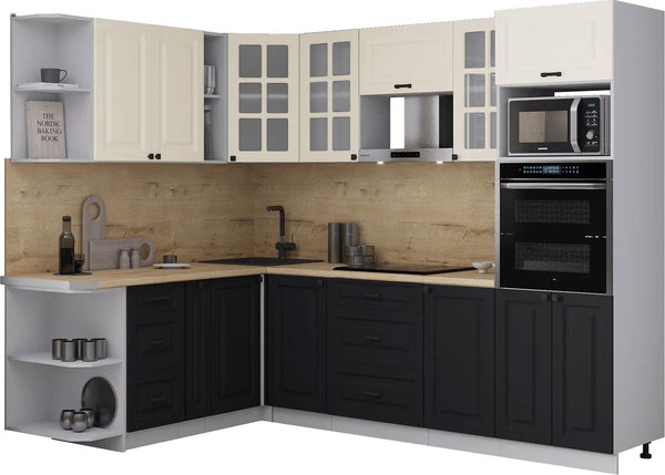 Изображение товара Кухонный гарнитур Интерлиния Мила Деко 1.88x2.6 LV (черный/белый/дуб бунратти)