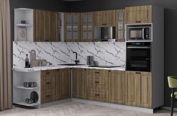 Изображение товара Кухонный гарнитур Интерлиния Мила Деко 1.88x2.6 LV (дуб вотан/дуб вотан/белый гранит)