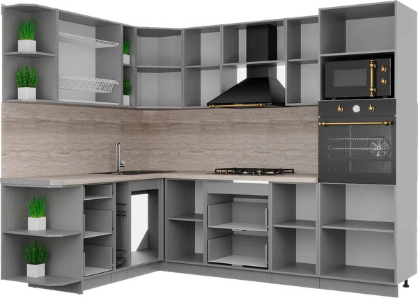 Изображение товара Кухонный гарнитур Интерлиния Мила Деко 1.88x2.6 LV (дуб вотан/дуб вотан/белый гранит)