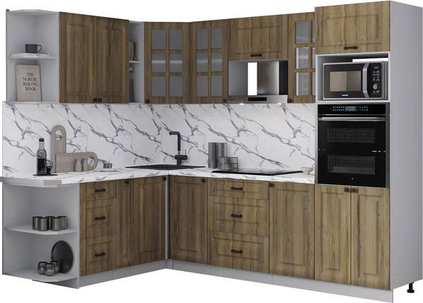 Изображение товара Кухонный гарнитур Интерлиния Мила Деко 1.88x2.6 LV (дуб вотан/дуб вотан/белый гранит)