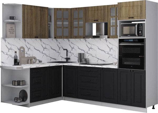Изображение товара Кухонный гарнитур Интерлиния Мила Деко 1.88x2.6 LV (черный/дуб вотан/белый гранит)