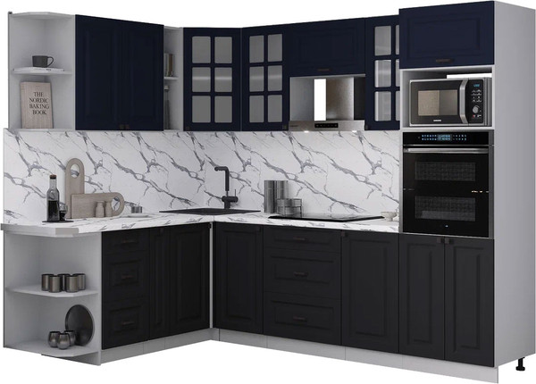 Изображение товара Кухонный гарнитур Интерлиния Мила Деко 1.88x2.6 LV (черный/индиго/белый гранит)