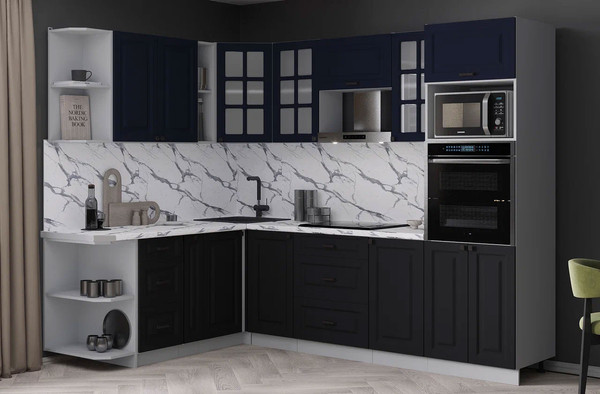 Изображение товара Кухонный гарнитур Интерлиния Мила Деко 1.88x2.6 LV (черный/индиго/белый гранит)