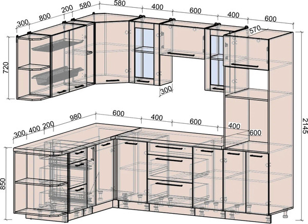 Изображение товара Кухонный гарнитур Интерлиния Мила Деко 1.88x2.6 LV (керамика/керамика/опал светлый)