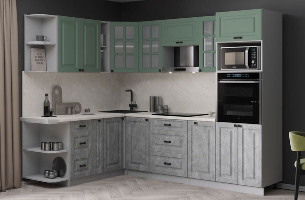 Изображение товара Кухонный гарнитур Интерлиния Мила Деко 1.88x2.6 LV (керамика/мята/опал светлый)