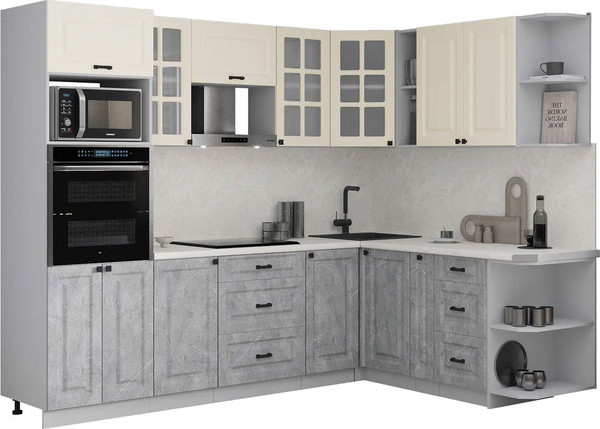 Изображение товара Кухонный гарнитур Интерлиния Мила Деко 1.88x2.6 PR (керамика/белый/опал светлый)