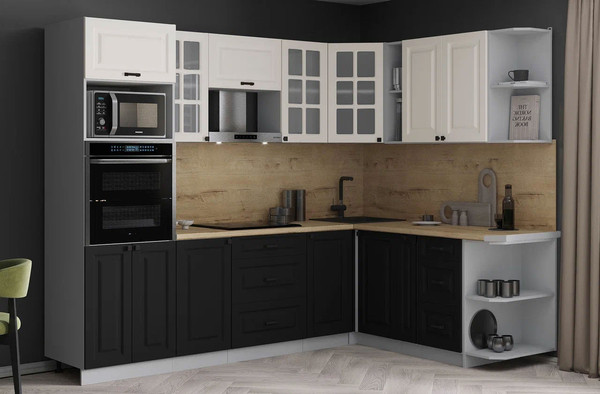 Изображение товара Кухонный гарнитур Интерлиния Мила Деко 1.88x2.6 PR (черный/белый/дуб бунратти)