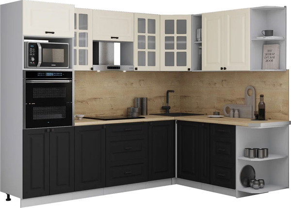 Изображение товара Кухонный гарнитур Интерлиния Мила Деко 1.88x2.6 PR (черный/белый/дуб бунратти)