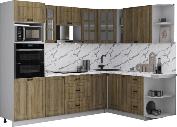 Изображение товара Кухонный гарнитур Интерлиния Мила Деко 1.88x2.6 PR (дуб вотан/дуб вотан/белый гранит)