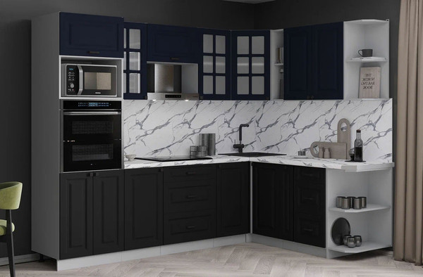 Изображение товара Кухонный гарнитур Интерлиния Мила Деко 1.88x2.6 PR (черный/индиго/белый гранит)
