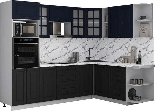 Изображение товара Кухонный гарнитур Интерлиния Мила Деко 1.88x2.6 PR (черный/индиго/белый гранит)