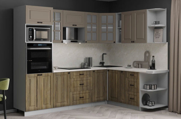 Изображение товара Кухонный гарнитур Интерлиния Мила Деко 1.88x2.6 PR (дуб вотан/луна/опал светлый)