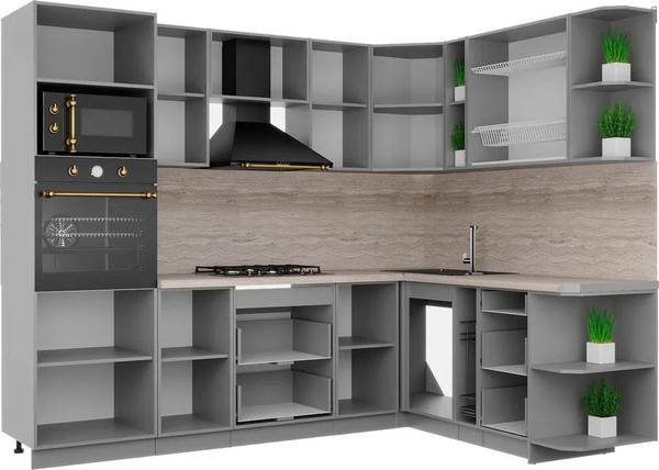 Изображение товара Кухонный гарнитур Интерлиния Мила Деко 1.88x2.6 PR (дуб вотан/луна/опал светлый)